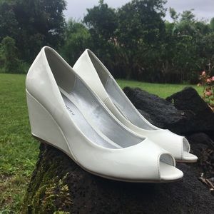 White wedge heels